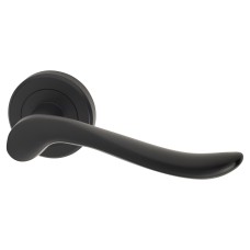 Serozzetta by Carlisle Brass Matt Black Scroll Door Handles on Round Rose - Verdun Range 