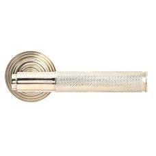 From The Anvil Polished Nickel Knurled Door Handles on Round Beehive Rose - Brompton Range 