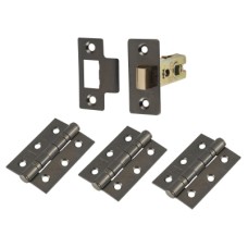 Exel Tubular Latch Pack - 57mm Backset - 3 x Fire Rated Ball Bearing Hinges - Black Nickel