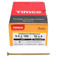 TIMCO Solo Chippy Pozi Countersunk Wood Screws - 5.0 x 100mm - Yellow Zinc - Pack of 100