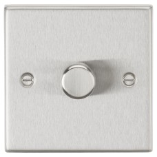 Knightsbridge 5-150W 1 Gang 2 Way Push On/Off Rotary Square Intelligent LED Dimmer - Brushed Chrome