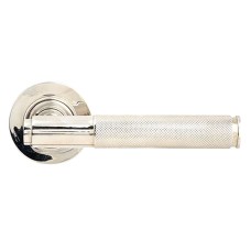 From The Anvil Polished Nickel Knurled Door Handles on Round Rose - Brompton Range 