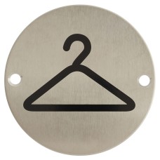 Exel Cloak/Coat Room Door Sign - 75mm Diameter - Satin Stainless Steel