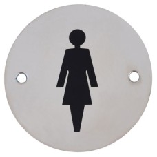 Exel Ladies Toilet Door Sign - 75mm Diameter - Polished Stainless Steel