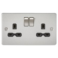 Knightsbridge 13A 2 Gang DP Switched Socket with Twin Earths - Brushed Chrome with Black Insert