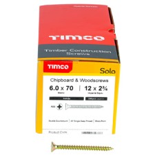 TIMCO Solo Chippy Pozi Countersunk Wood Screws - 6.0 x 70mm - Yellow Zinc - Pack of 200