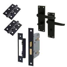 Exel Budget Straight Bathroom Lock Door Handle Kit - Matt Black 