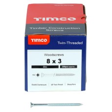 TIMCO Twin Threaded Pozi Countersunk Wood Screws - 8 x 3