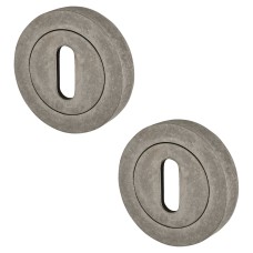 Atlantic Old English Escutcheon - 50mm Diameter - Keyhole - Distressed Silver - Pair