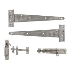 Medium Duty Gate Hinge Kit with Suffolk Thumb Latch - 450mm - Galvanised 
