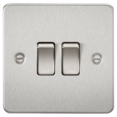 Knightsbridge 10AX 2 Gang 2 Way Flat Plate Light Switch - Brushed Chrome
