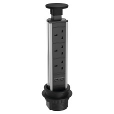Sensio SensioPod E Slimline 3 Gang Pop-Up Socket with 2 x USB Ports - Black