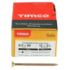 TIMCO Solo Chippy Pozi Countersunk Wood Screws - 6.0 x 90mm - Yellow Zinc - Pack of 100
