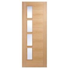 LPD Vancouver 4 Light Offset Clear Glazed Pre-Finished Solid Internal Door - 1981 x 686 x 35mm - Oak