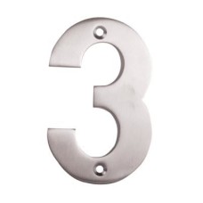 Exel 100mm Screw Fix Door Numeral - 3 - Satin Stainless Steel
