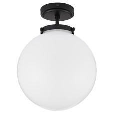 Forum Spa Porto Semi Flush LED Bathroom Ceiling Light - IP44 - Matt Black & Opal Shade