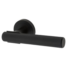 Hampstead Matt Black Knurled Door Handles on Round Rose - Orla Range 