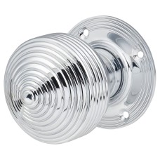 Hampstead Edwardian Reeded Beehive Mortice/Rim Door Knob - 60mm Rose Diameter - Polished Chrome 
