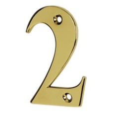 79mm Screw Fix Door Numeral - 2 - Polished Brass Effect