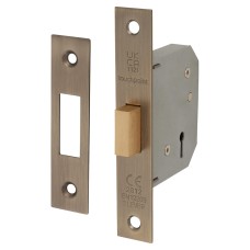 Exel Contract 3 Lever Deadlock - 64mm Case - 44mm Backset - Antique Brass