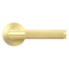 From The Anvil Satin Brass Knurled Door Handles on Round Rose - Brompton Range 