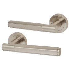 Exel Satin Nickel Hexagonal Door Handles on Round Rose - Juno Range 