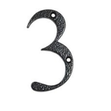 76mm Screw Fix Door Numeral - 3 - Antique Black Iron