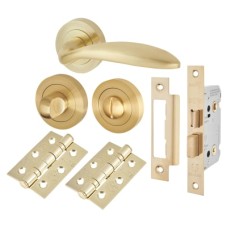Exel Morgan Bathroom Lock Door Handle on Rose Kit - Satin Brass