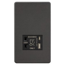Knightsbridge 230V Shaver Socket with Type A/C USB Ports - 2.4A - Smoked Bronze with Black Insert