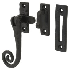 Olde Forge Curly Tail Mortice & Hook Plate Casement Window Fastener - Reversible - Antique Black