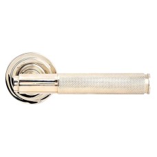 From The Anvil Polished Nickel Knurled Door Handles on Round Art Deco Rose - Brompton Range 
