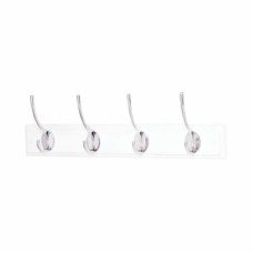 Exel Hat & Coat Hook Rail - 450 x 70 x 15mm - 4 Hooks - Cream Board with Polished Chrome Hooks