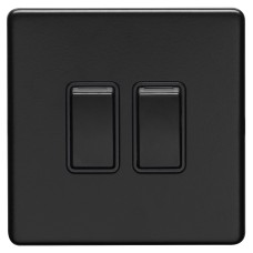 Eurolite Concealed 10A 2 Gang 2 Way Screwless Flat Plate Light Switch - Matt Black/Black
