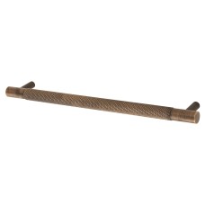 Alexander & Wilks Brunel 12mm Knurled T-Bar Cabinet Pull Handle - 192mm Centres - Antique Brass
