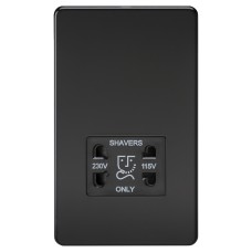 Knightsbridge 115/230V Screwless Flat Plate Dual Voltage Shaver Socket - Matt Black & Black Insert