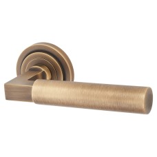 Burlington BUR30 Antique Brass Door Handles on Round Stepped Rose - Westminster Range 