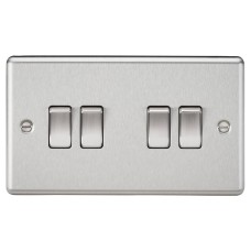 Knightsbridge 10AX 4 Gang 2 Way Round Edge Light Switch - Brushed Chrome