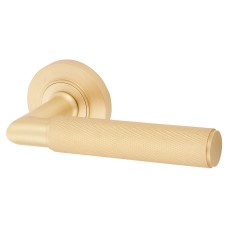 Burlington BUR40 Satin Brass Knurled Door Handles on Round Rose - Piccadilly Range 