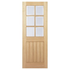 LPD Mexicano 6 Light Clear Glazed Bevelled Unfinished Solid Internal Door - 1981 x 686 x 35mm - Oak