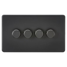 Knightsbridge 5 - 150W 4 Gang 2 Way Push On/Off Rotary Intelligent LED Dimmer Switch - Matt Black
