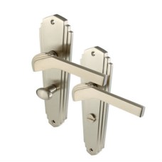 Heritage Brass by M Marcus Satin Nickel Art Deco Bathroom Door Handle - Waldorf Range - 203 x 66mm