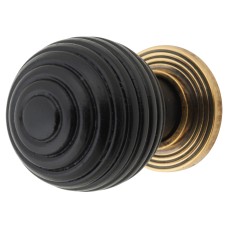 From The Anvil Beehive Ball Cabinet Knob - 35mm Diameter - Ebony - Antique Brass Rose