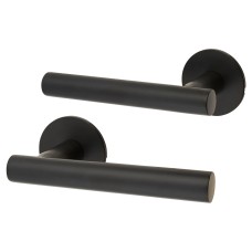 Jigtech Matt Black Door Handles on Round Slim Rose - Schema Vinklad Range 