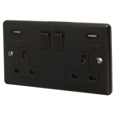 Eurolite Enhance Decorative 13A 2 Gang USB Socket with 2 x USB - 3.1A - Matt Black/Black Inserts