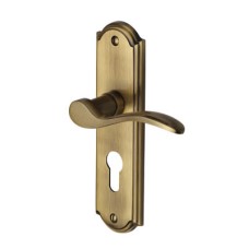 Heritage Brass by M Marcus Antique Brass Scroll Euro Lock Door Handle - Howard Range - 171 x 48mm