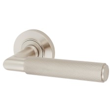 Burlington BUR40 Satin Nickel Knurled Door Handles on Round Rose - Piccadilly Range 