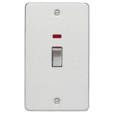 Knightsbridge 45A 2 Gang Flat Plate Double Pole Cooker Switch with Neon - Brushed Chrome