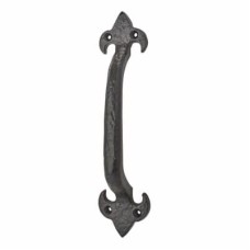 Olde Forge Fleur de Lys D-Bar Door Pull Handle - Screw Fix - 228mm Centres - Antique Black Iron