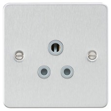 Knightsbridge 5A Flat Plate Unswitched Round Pin Socket - Brushed Chrome with Grey Insert