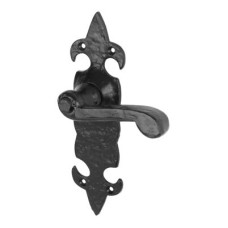 Olde Forge Antique Black Iron Scroll Latch Door Handle - Fleur de Lys Range - 210 x 55mm